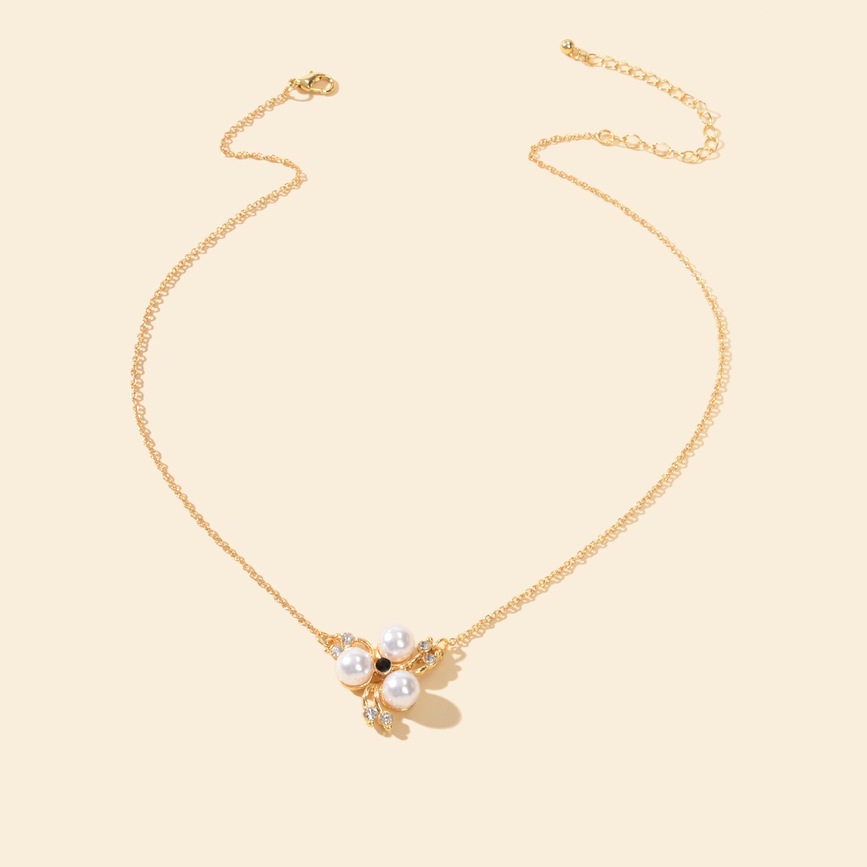 Textured Rhinestone Pearl Flower Pendant Necklace Anniversary Gift Jewellery