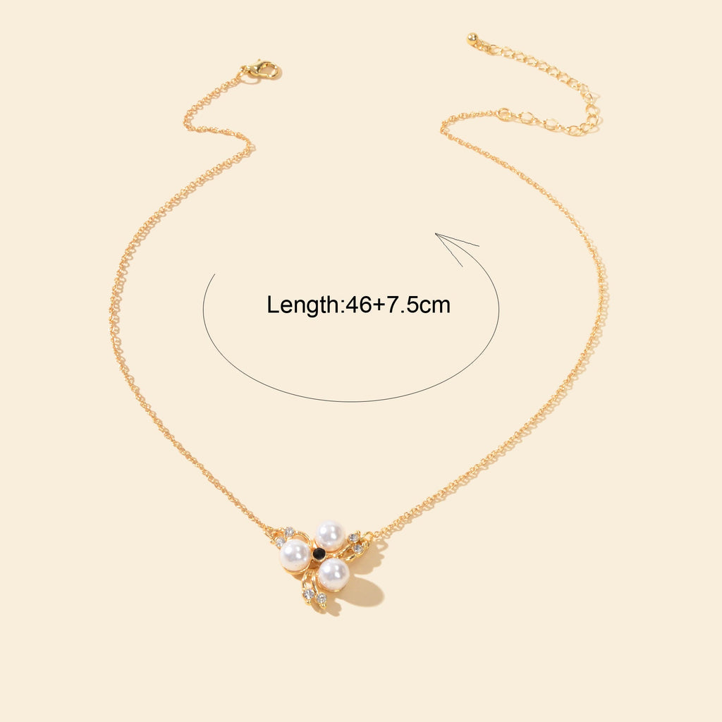 Textured Rhinestone Pearl Flower Pendant Necklace Anniversary Gift Jewellery