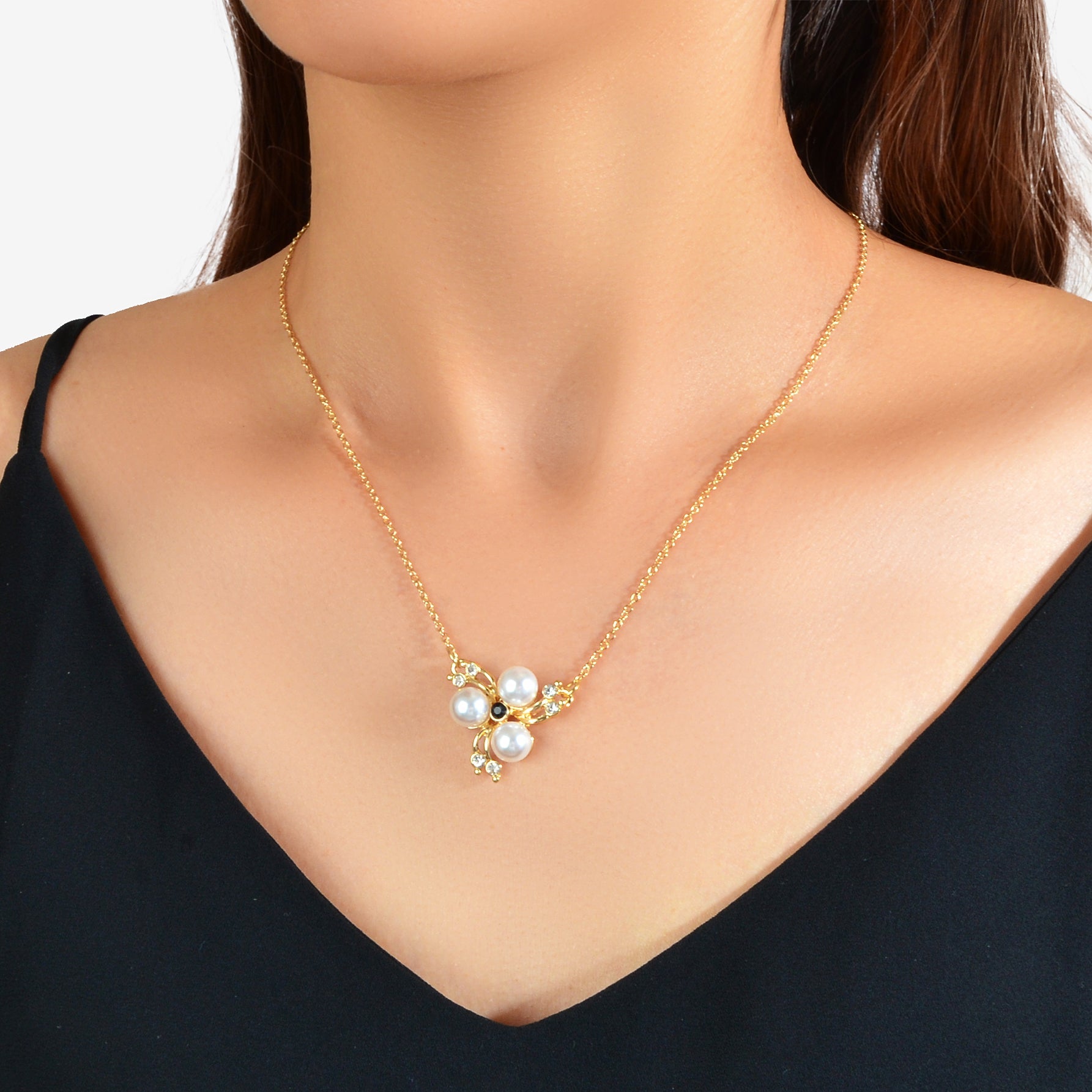Textured Rhinestone Pearl Flower Pendant Necklace Anniversary Gift Jewellery