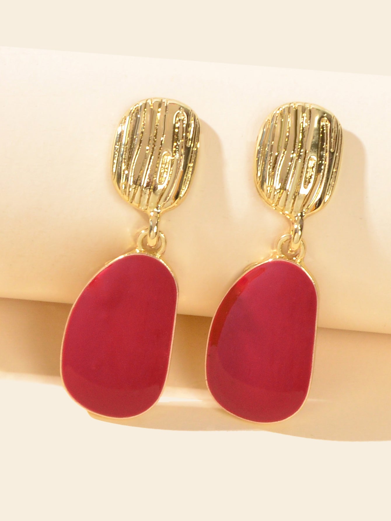 Party Decoration Red Enamel Geometric Hypoallergenic Earrings Daily Jewellery