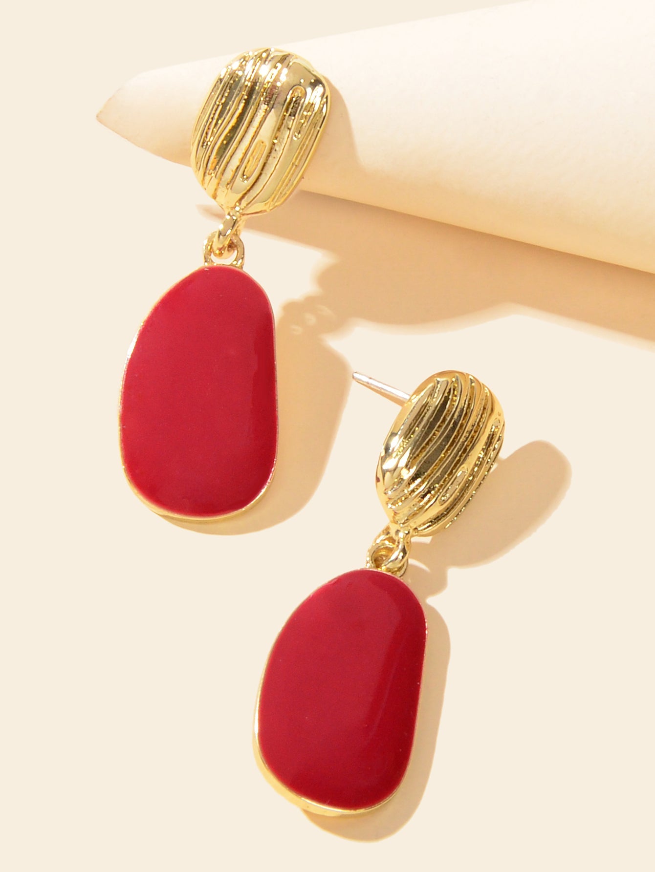 Party Decoration Red Enamel Geometric Hypoallergenic Earrings Daily Jewellery