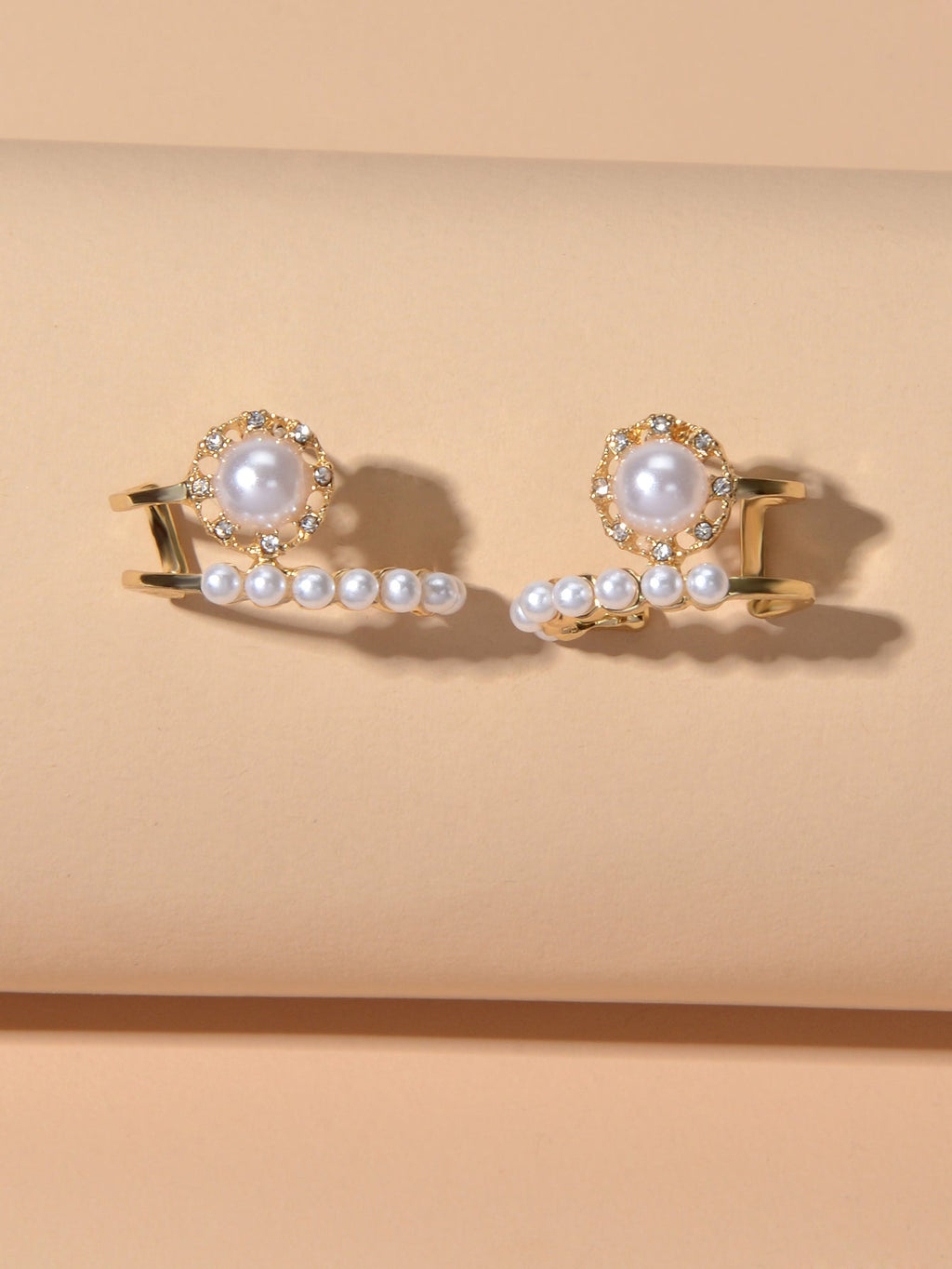 Textured Anniversary Wedding Jewellery Pearl Rhinestone Geometric Stud Earrings