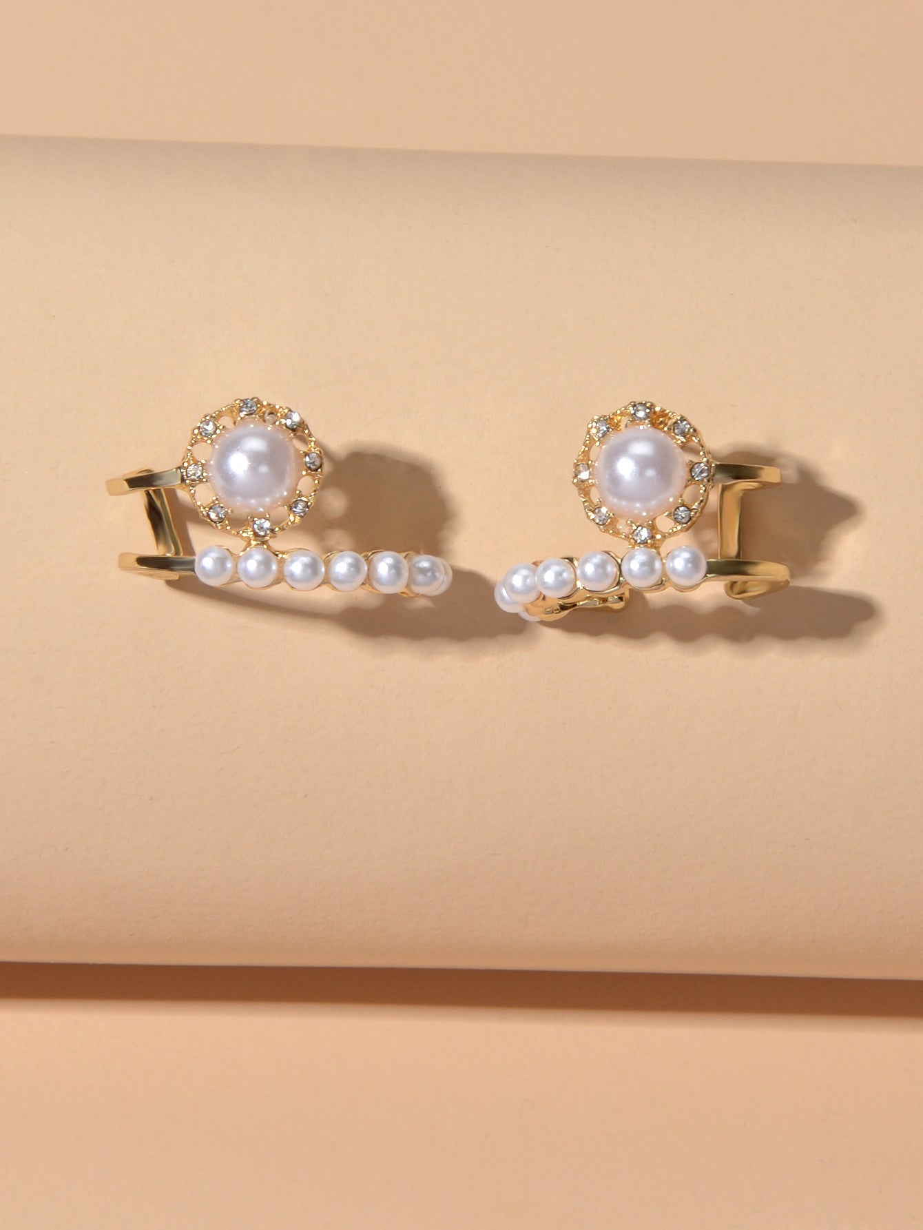 Textured Anniversary Wedding Jewellery Pearl Rhinestone Geometric Stud Earrings