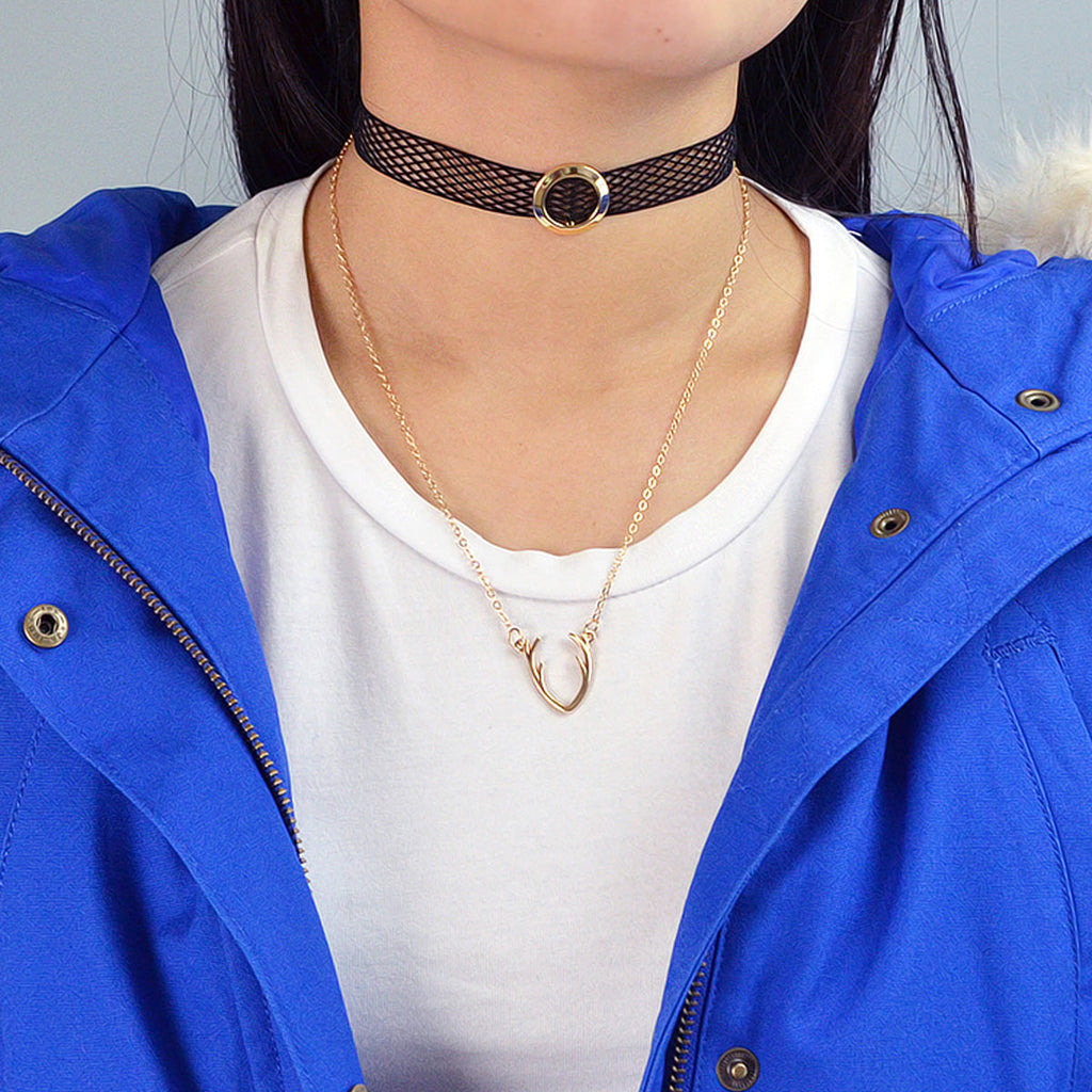 Minimalist Gold Chain Antlers Pendant Necklace Personality Creative Jewellery