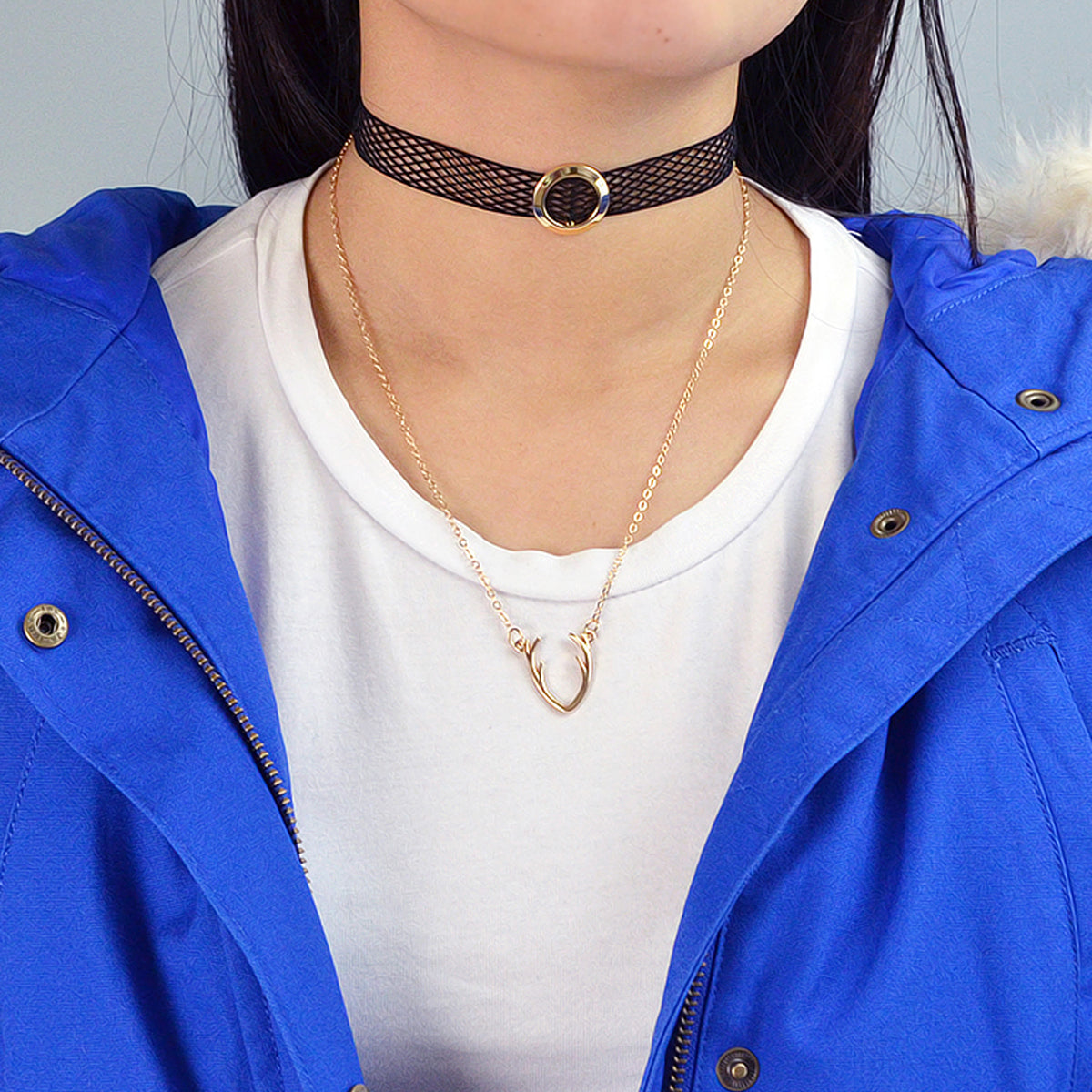 Minimalist Gold Chain Antlers Pendant Necklace Personality Creative Jewellery