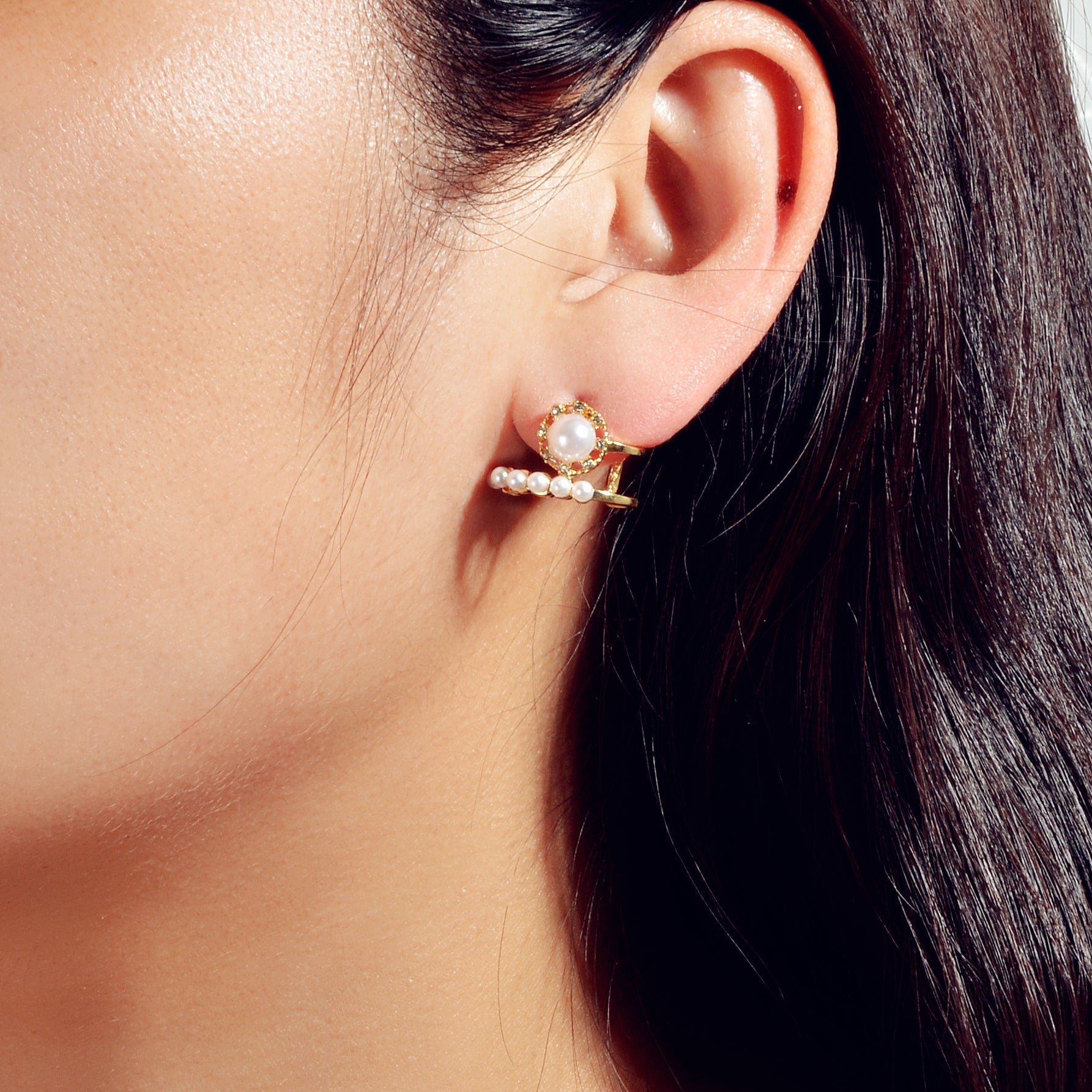 Textured Anniversary Wedding Jewellery Pearl Rhinestone Geometric Stud Earrings