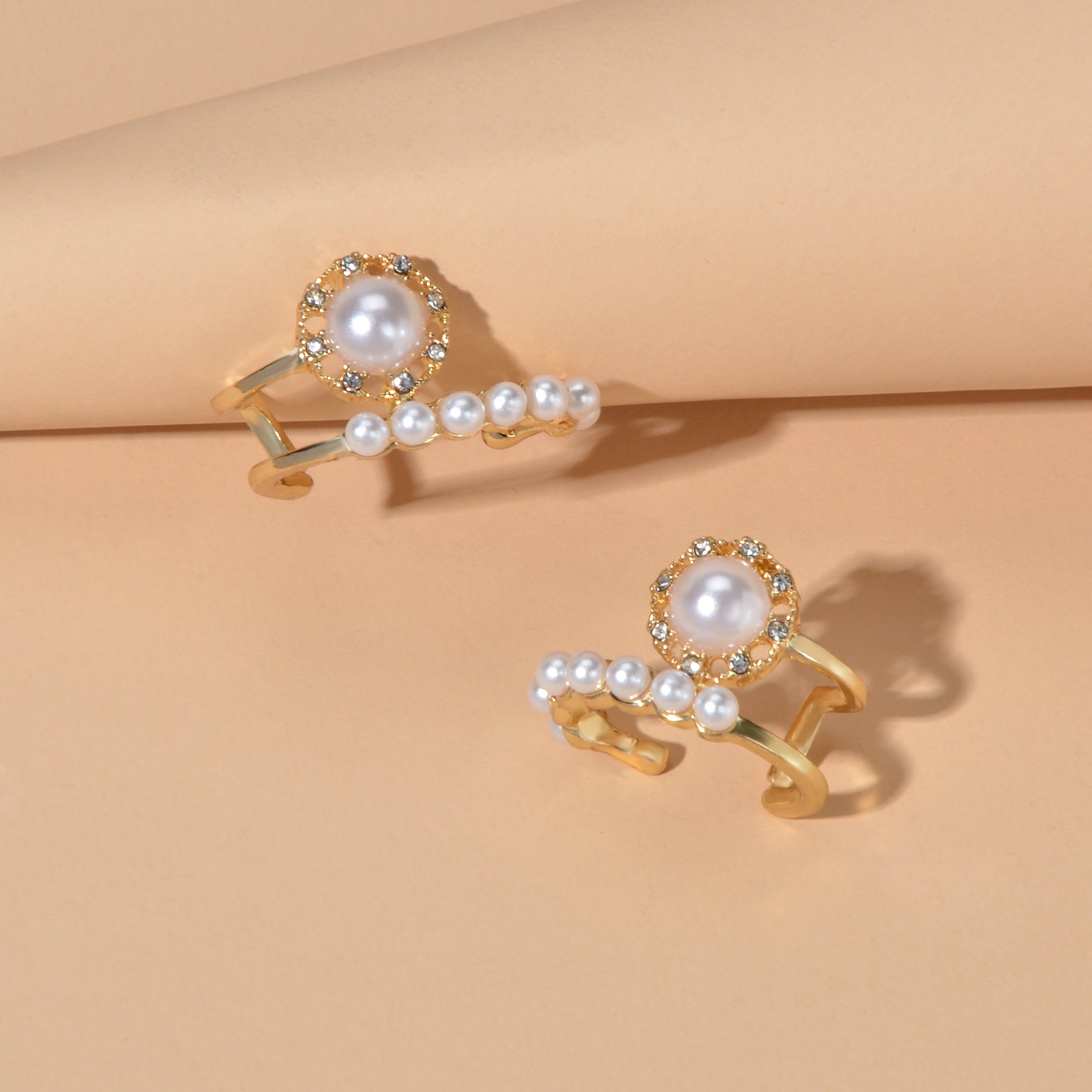 Textured Anniversary Wedding Jewellery Pearl Rhinestone Geometric Stud Earrings