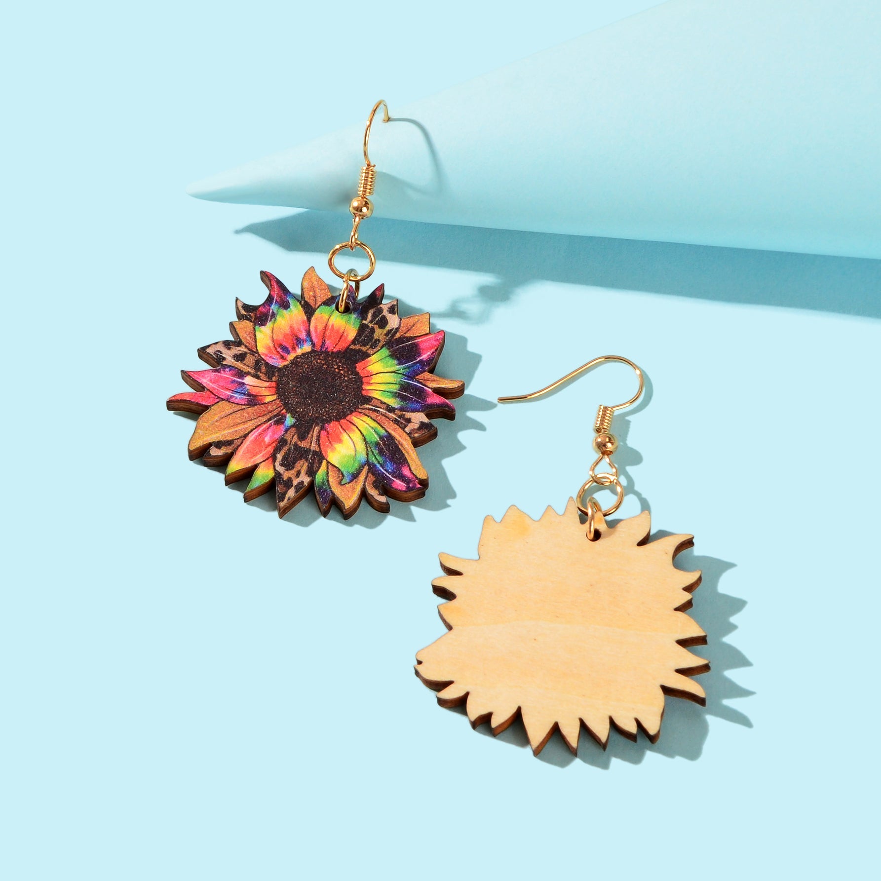 Bohemian Colorful Sunflower Pattern Wood Dangle Earrings Holiday Jewellery
