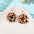 Bohemian Colorful Sunflower Pattern Wood Dangle Earrings Holiday Jewellery