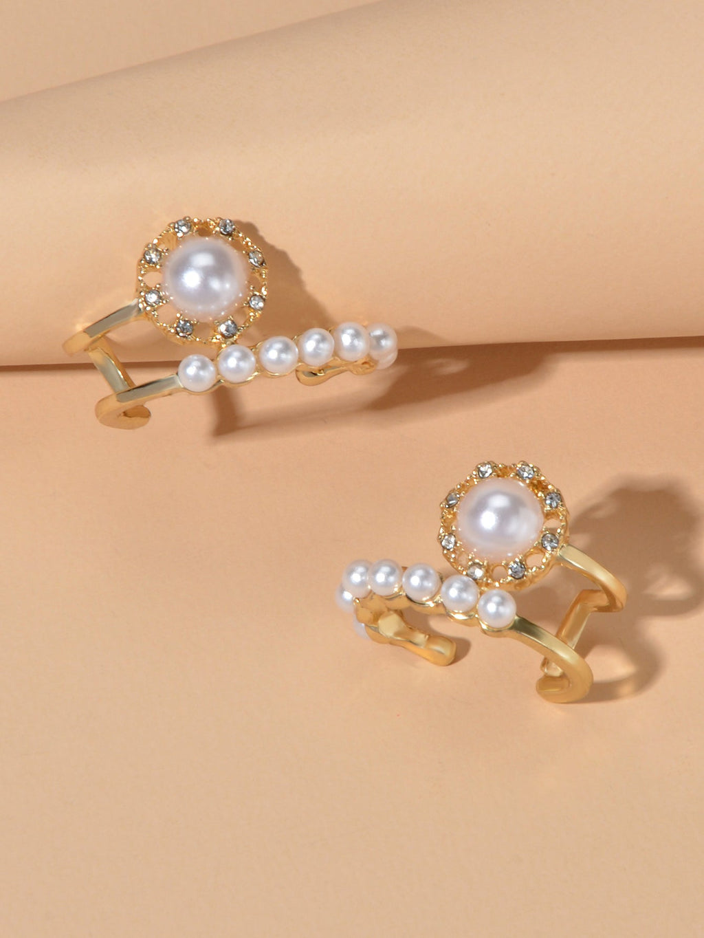 Textured Anniversary Wedding Jewellery Pearl Rhinestone Geometric Stud Earrings